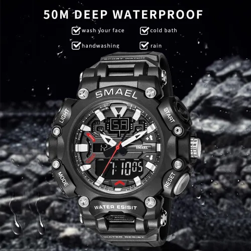 Vista 6 de SMAEL Men's Watches Sports Outdoor Waterproof Military Watch Date Multifunction Tactics LED Face Alarm Stopwatch for Men SM-8053