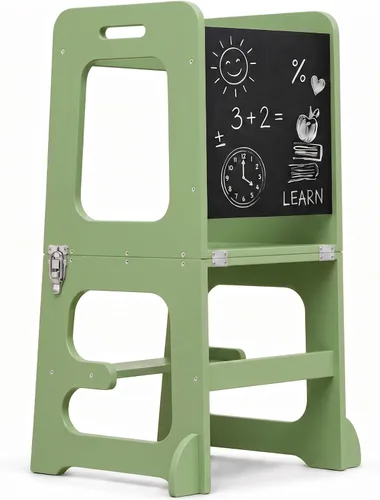 Vista 14 de Avenlur Date 4 en 1 Montessori - Taburete plegable de aprendizaje, escritorio, silla y pizarra Madera maciza, extra estable, rieles de seguridad