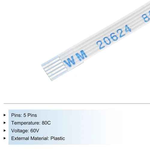 Vista 4 de uxcell Cable plano flexible, 5 pines de 0.020 in de paso de 1.181 in, FPC FFC, cable de cinta flexible para TV LCD, audio para automóvil