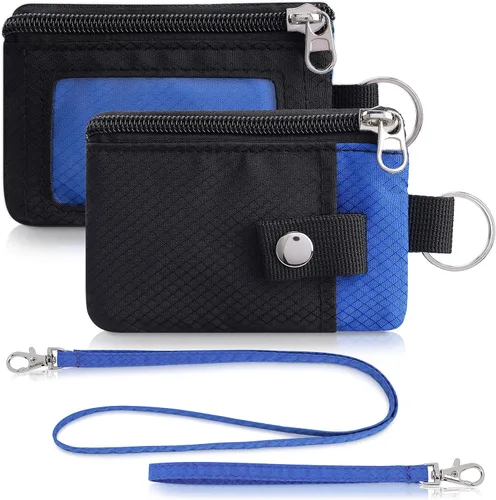 Vista 15 de Artpaxy Cartera minimalista para hombres y mujeres, llavero con bloqueo RFID, con cremallera, pequeña cartera con ventana de identificación, 2