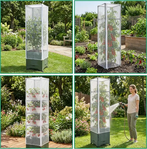 Vista 6 de 2 piezas de red para pájaros de jardín para jaula cuadrada de tomate, 59 x 17.7 pulgadas, barrera de insectos y pájaros, red de jaula de tomate