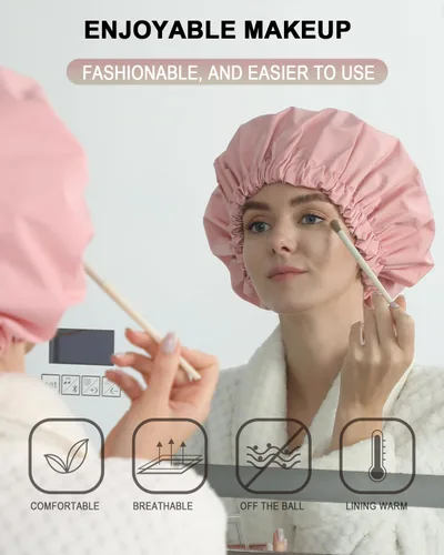 Vista 10 de YIZIJIZI Gorro de ducha, gorras de ducha para mujeres reutilizables impermeables, gorras de ducha grandes de dos capas reutilizables adecuadas