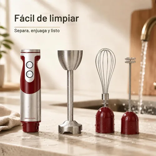 Vista 8 de MegaWise Juego de batidora de mano 3 en 1 con control de velocidad variable, licuadora de inmersión de 400W - Incluye batidor, espumador de leche