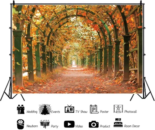 Vista 3 de shensu Telones de fondo de hoja de arce para fotografía, vinilo de 5 x 3 pies, túnel de jardín, hojas caídas de otoño, fondo de fotografía