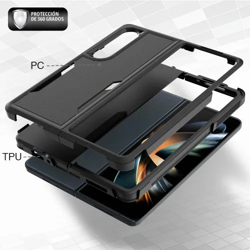 Vista 5 de Funda WOGROO para Samsung Galaxy Z Fold 4 - Funda protectora para teléfono a prueba de golpes, duradera, negra