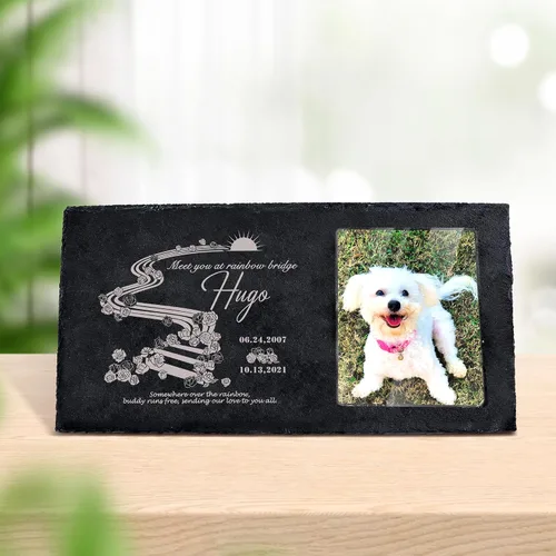 Vista 27 de Farfume Piedras conmemorativas personalizadas para mascotas con foto y texto Marcadores personalizados para tumbas para mascotas Lápidas