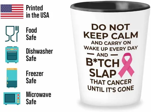 Vista 2 de Vaso de chupito contra el cáncer de 1.5 oz – Btch Slap That Cancer – Regalo de condolencias para el cáncer de mama Mujer fuerte Apoyo Quimioterapia