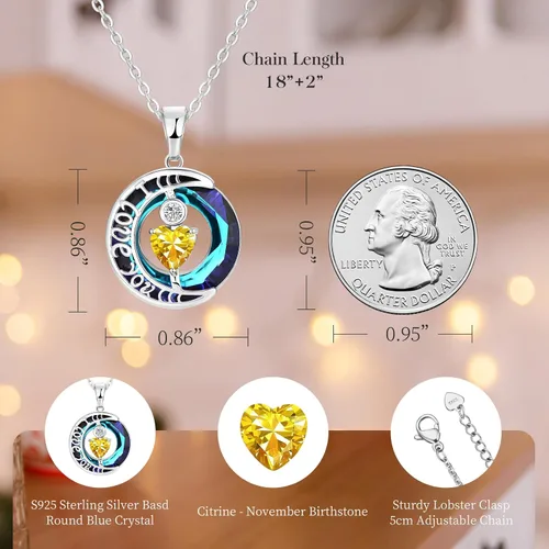 Vista 24 de Collares de cristal para mujer, regalos para aniversario de esposa, regalos de cumpleaños para mujeres, collar de zafiro azul con la frase "I Love