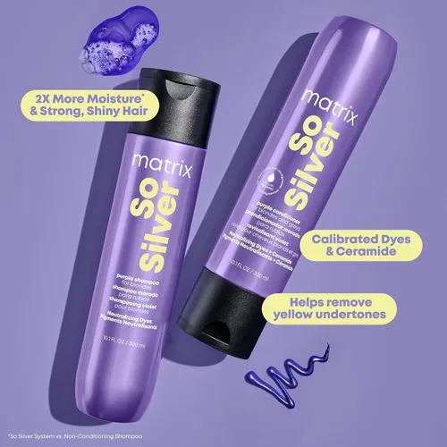 Vista 4 de Matrix So Silver Purple - Juego de champú y acondicionador pigmentado Elimina matices amarillos cobrizos Acondicionador tonificante para rubios