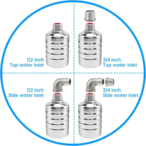Vista 6 de Paquete de 2 válvulas de flotador, válvula automática de control de nivel de agua con adaptador de 1/2 pulgada a 3/4 pulgadas 1 pulgada para tanque
