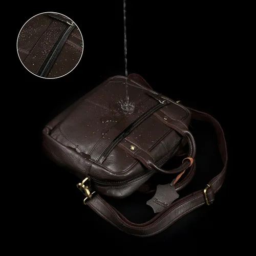 Vista 5 de Bolso bandolera de cuero genuino hecho a mano para hombres (color marrón) Bolsa de viaje de cuero para computadora portátil para oficina, bolsa