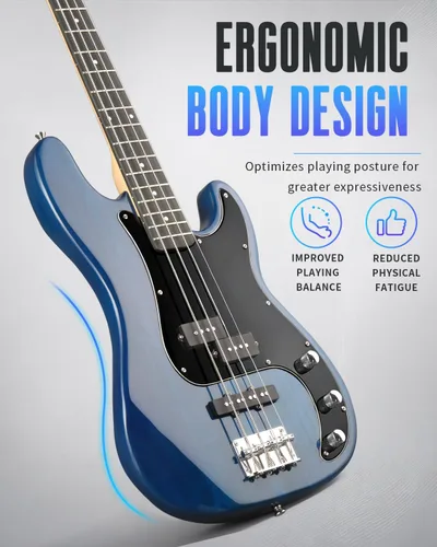 Vista 4 de Ktaxon 4 String Bass Guitar, Full-Size Electric Bass Guitar Kit(Dark Blue)