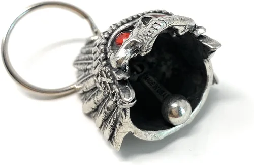 Vista 4 de Bravo Bells Campana de diamante de calavera india, accesorio o llavero para la suerte en la carretera, fabricado en Estados Unidos, plateado