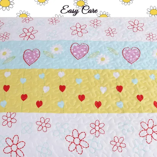 Vista 4 de Cozy Line Home Fashions Playful Girl Fun Heart Floral Kids Juego de ropa de cama de 2 piezas multicolor morado, rosa, amarillo, azul, poliéster a