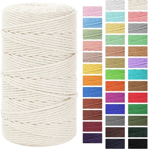 Vista 34 de Cordón de macramé 3mm x 300m Cuerda de macramé 100% algodón natural Cordón de algodón trenzado de 4 hebras para manualidades DIY, adornos