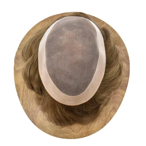 Vista 5 de Mens Toupee Hair Piece Real Human Hair Fine Mono Toupee para hombres Sistema de reemplazo de cabello para hombre Postizo Protesis Capilar Para