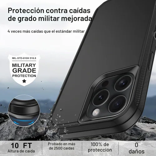Vista 4 de Funda para iPhone 13 Pro Max con 2 protectores de pantalla, protección contra caídas a prueba de golpes, cuerpo completo, resistente, 3 capas, Negro