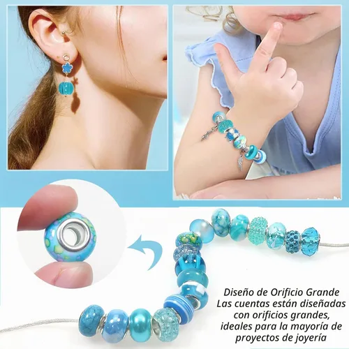 Vista 4 de TOAOB 50pcs Surtido Resina Europea Azul Grande Agujero Espaciador