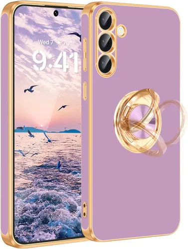 Vista 35 de Fingic Compatible con Samsung Galaxy S22 Funda con Soporte de Anillo, [Soporte de Anillo Giratorio 360° Magnético con Kickstand][Borde Dorado