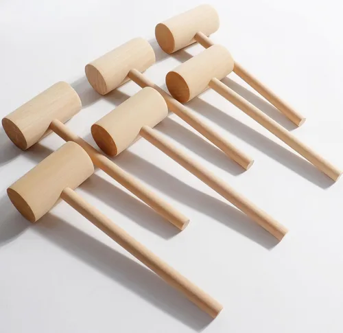 Vista 7 de Paquete de 6 martillos de mariscos grandes de madera para agrietar cangrejo, langosta y mariscos, martillo de madera para romper, chocolate