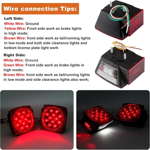 Vista 2 de Kit de luz LED de 12V para remolque, 2x luz de parada, giro y cola LED cuadrada, luces de placa de matrícula y marcha con arnés de cableado de 25