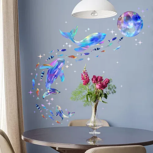 Vista 7 de Calcomanías de pared que brillan en la oscuridad del océano deslumbrante ballena, pez estrella, decoración de la habitación del bebé, decoración
