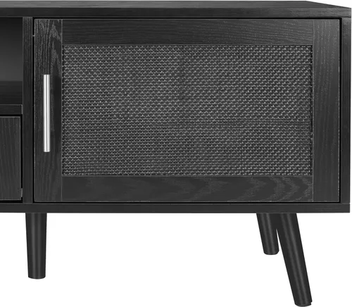 Vista 6 de Finnhomy Soporte de TV bohemio de 59 pulgadas para TV de hasta 70 pulgadas, consola de TV con 2 puertas decoradas de ratán hechas a mano, mesa de TV