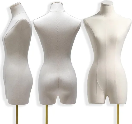 Vista 6 de Maniquí femenino con forma de torso para vestido, altura ajustable de 47" a 83", maniquí de exhibición con soporte de metal, manequí retro