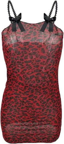 Vista 4 de RHWHOGLL Lencería sexy para mujer para sexo travieso con estampado de leopardo con estampado de peluche, camisón de pijama, vestido de babydoll