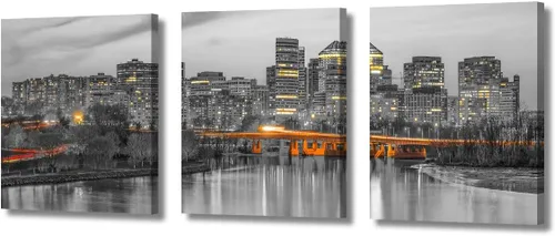Vista 71 de TUMOVO Arte de pared en blanco y negro con paisaje urbano de Nueva York, decoración de pared de horizonte de Nueva York para sala de estar, puente