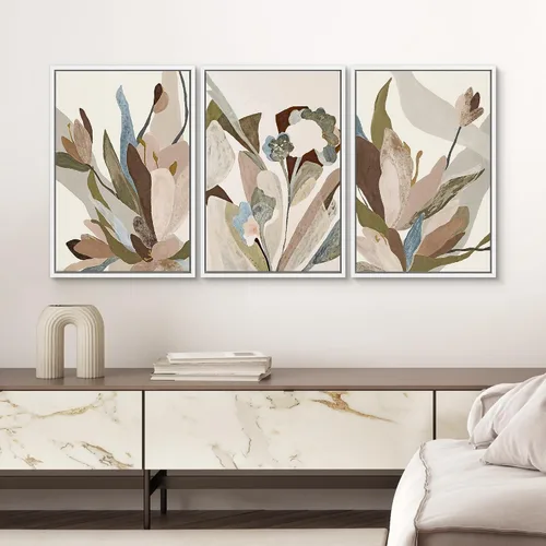 Vista 390 de SIGNWIN Lienzo enmarcado para pared, juego de arte neutro de bosque brumoso, ilustraciones en tono tierra, arte moderno, decorativo, bohemio