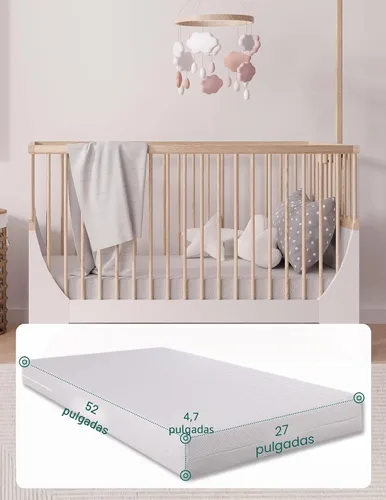 Vista 2 de BABELIO - Colchón de espuma viscoelástica para cuna de bebé y niño pequeño de doble cara tamaño estándar, con funda impermeable extraíble