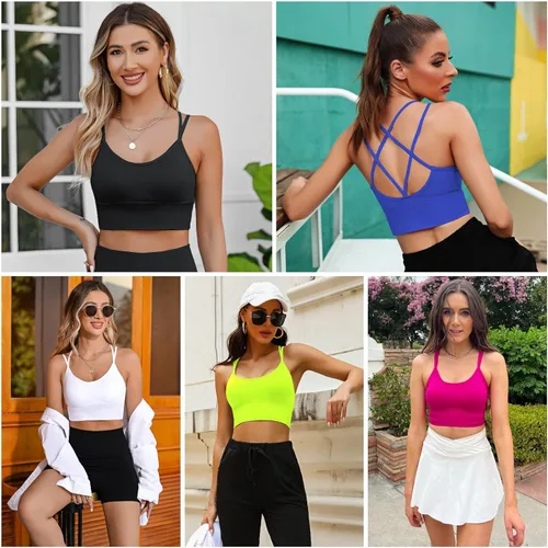 Vista 3 de Sykooria Paquete de 3 sujetadores deportivos con tiras para mujer, sexy, entrecruzados, para yoga, correr, atletismo, gimnasio, entrenamiento