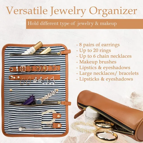 Vista 4 de Organizador de joyas de viaje para mujer organizador de maquillaje con bolsa de maquillaje organizador de aretes soporte de collar soporte de anillo