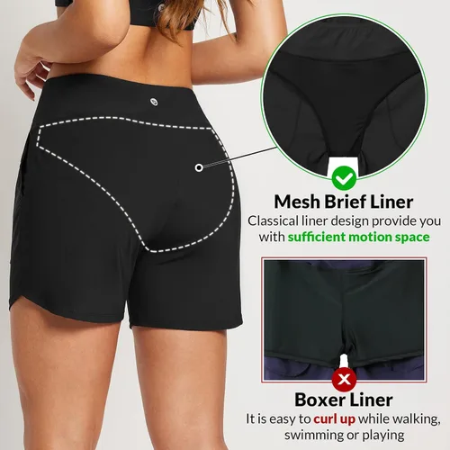 Vista 4 de baleaf Traje de baño de cintura alta de 3, 5, 7, 9 pulgadas, para mujer, de secado rápido, con bolsillos