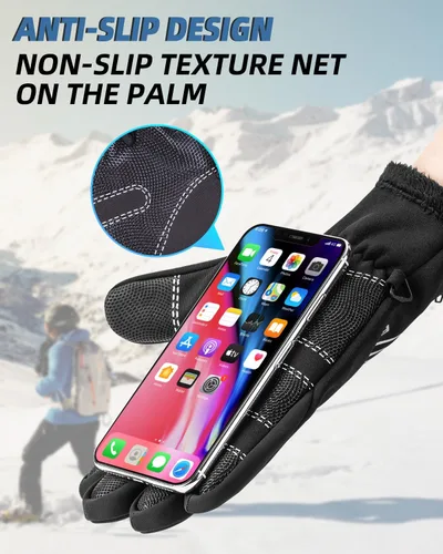 Vista 4 de ROCKBROS Guantes de ciclismo de invierno para hombres y mujeres, resistentes al agua, guantes de pantalla táctil, absorbentes de golpes, guantes