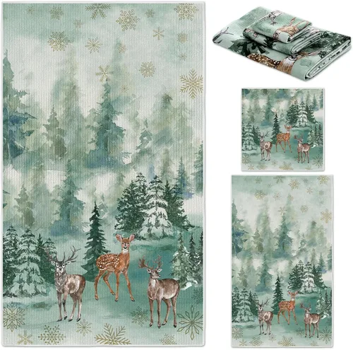 Vista 11 de Preboun Juego de 3 toallas de baño navideñas de gnomo, toallas de mano con árbol de Navidad, toallas de baño con copos de nieve de invierno, toallas