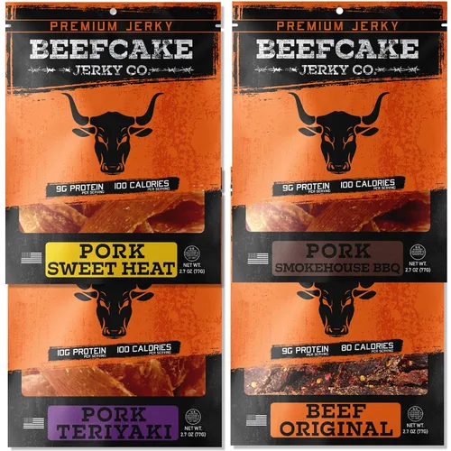 Vista 9 de Beefcake Jerky Ultimate Flavor Sampler (7-Paquete) - Variedad Gourmet de Carne Seca, 9g de Proteína, 80-100 Calorías, 2.7 Oz Cada Una - Snacks