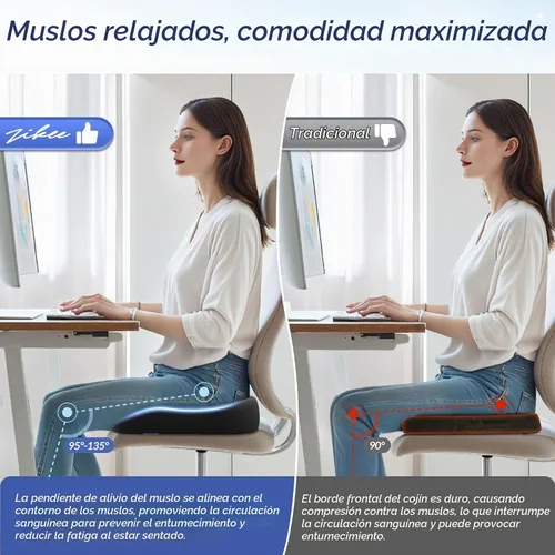Vista 3 de ZIKEE - Cojín de asiento ergonómico con pendiente para muslos para largas sesiones de sentado, cojín de espuma viscoelástica para silla de oficina