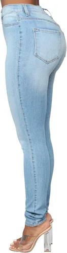 Vista 22 de KUNMI - Pantalones de mezclilla clásicos de cintura alta para mujer, elásticos, con efecto de levantamiento de glúteos, ajustados