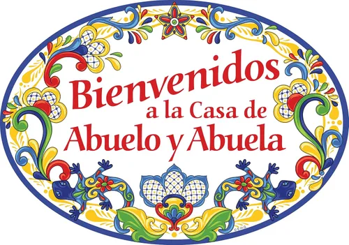 Vista 6 de Oktoberfest Haus - Obra de arte tradicional latina "Bienvenidos a la Casa de Abuelo y Abuela", de cerámica de 8.75 x 6 pulgadas, letrero de puerta