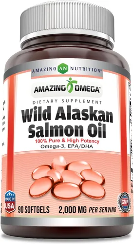 Vista 8 de Suplemento de Aceite de Salmón Salvaje de Alaska Amazing Omega 2000 Mg por Porción 180 Cápsulas Blandas Sin OMG Sin Gluten Fabricado