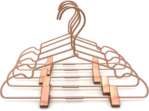 Vista 7 de Perchas de metal para ropa de bebé de 12.5 pulgadas, ganchos de oro rosa, colgador, para niños, pantalones, exhibición, almacenamiento, paquete de 10