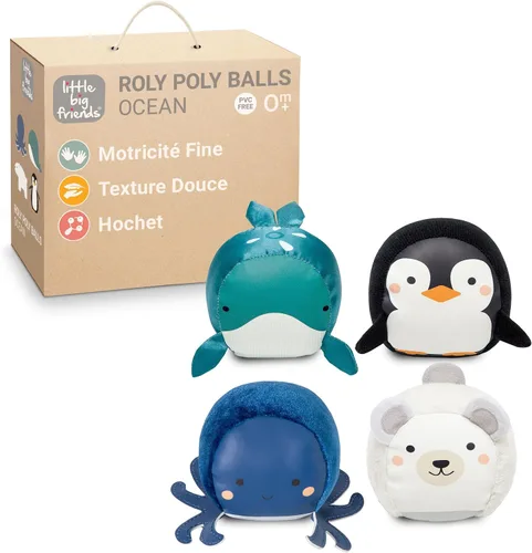 Vista 8 de Little Big Friends Roly Poly Balls Juguete sensorial de sonajero para bebé, juego de 4