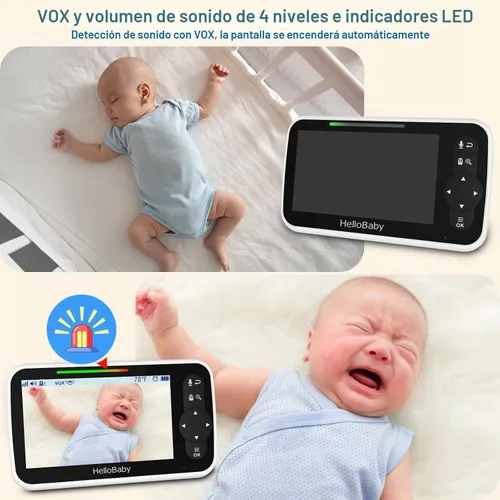 Vista 7 de HelloBaby Monitor de bebé sin WiFi de 5 pulgadas con cámara y audio
