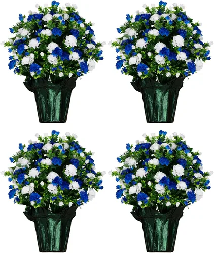 Vista 12 de Decoración de ramo de flores artificiales conmemorativas con peso, altura de 18 a 20 pulgadas, vegetación artificial, resistente a la decoloración