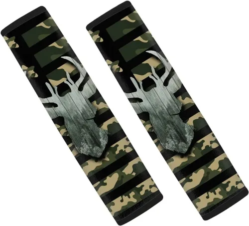 Vista 14 de LedBack Fundas para cinturón de seguridad de coche con diseño de bandera americana y camuflaje, paquete de 2, almohadilla universal para cinturón