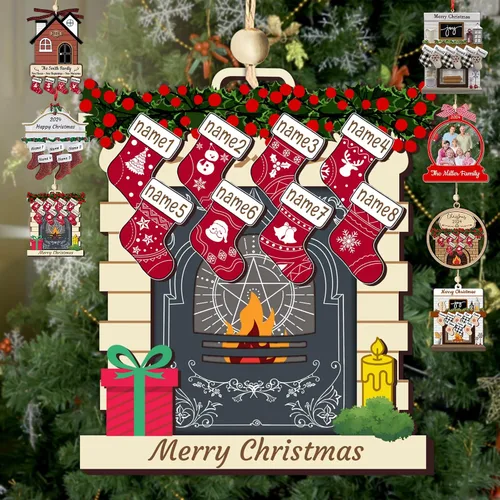 Vista 9 de Adornos de Navidad personalizados con nombres, muñeco de nieve, 8 piezas, adorno familiar personalizado, decoración colgante de madera para árbol