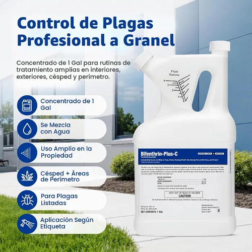 Vista 2 de Bifenthrin-Plus-C Insecticida (1 galón) – Mata cucarachas infestación interior, tratamiento de termitas, control de hormigas y spray de avispas