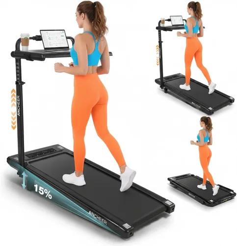 Vista 10 de ANCHEER Walking Pad Treadmill with Desk, 3.5HP Foldable Treadmill with 15% Incline & Handle Bar, Ultra-Quiet, 450LBS Capacity, 2s Quick Folding